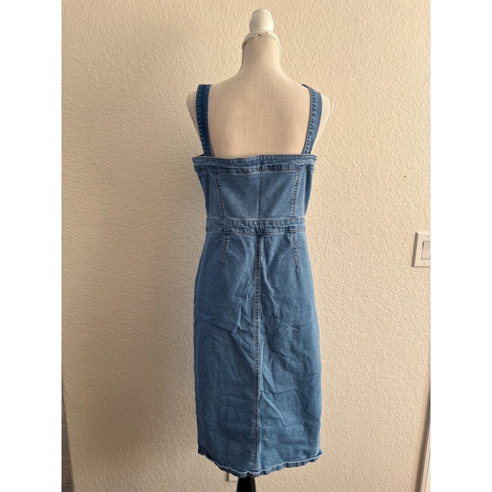 Girl-ish Denim Pinafore Dress Large Button Down Medium Wash Sleeveless Midi - Picture 5 of 11